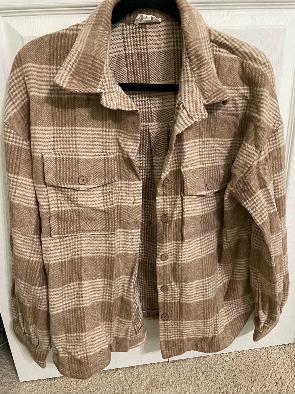 Plaid Shacket Jacket in Beige and Cream